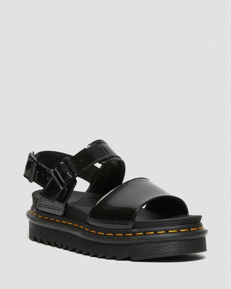 Women\'s Dr Martens Voss Patent Leather Strap Sandals Black | AU 330XYU